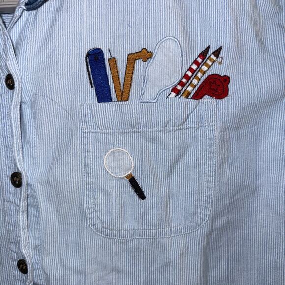 Vtg Way To Go Shirt Striped Denim Embroidered Button Down Novelty Denim Collar - Picture 5 of 9